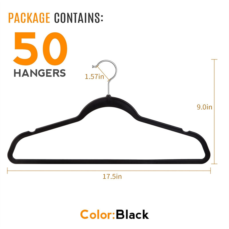 9 Plastic Non-Slip Accessories Hanger for Dress/Shirt/Sweater and Suit/Coat, Black, 50