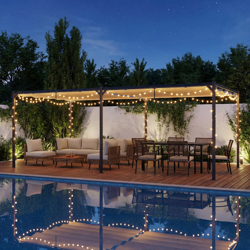 Pergola rétractable d'extérieur 10 pi x 20 pi avec auvent de remplacement supplémentaire, 10 Ft. X 20 Ft. 