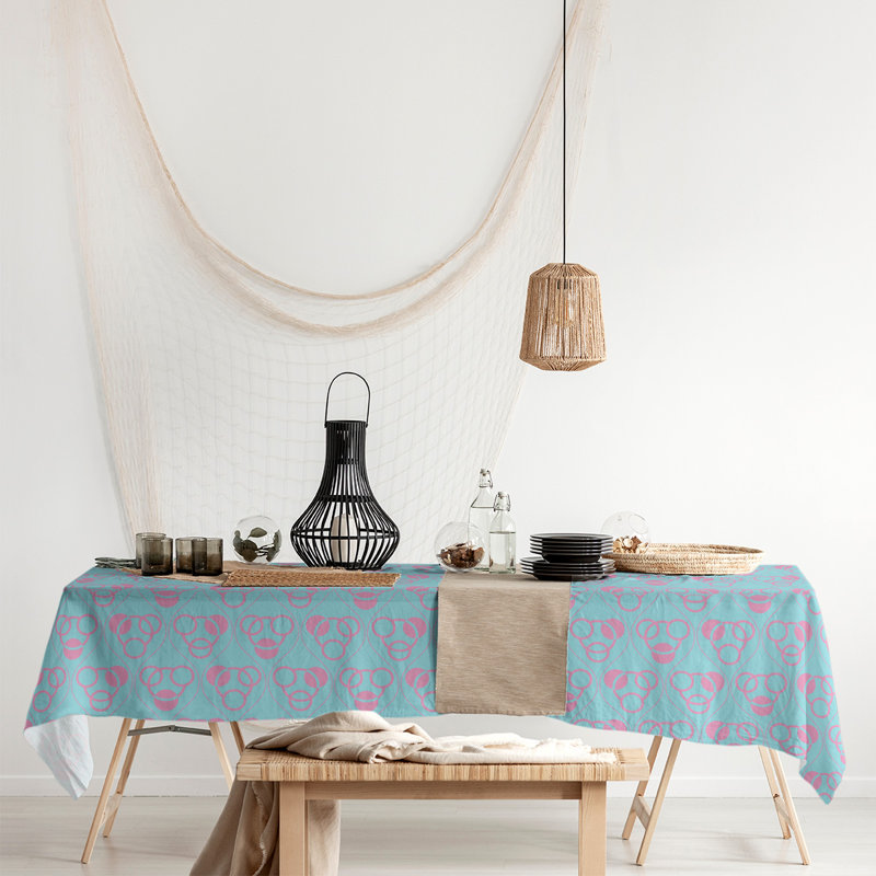 Nappe classiques des cercles et des vagues, Bleu sarcelle / rose