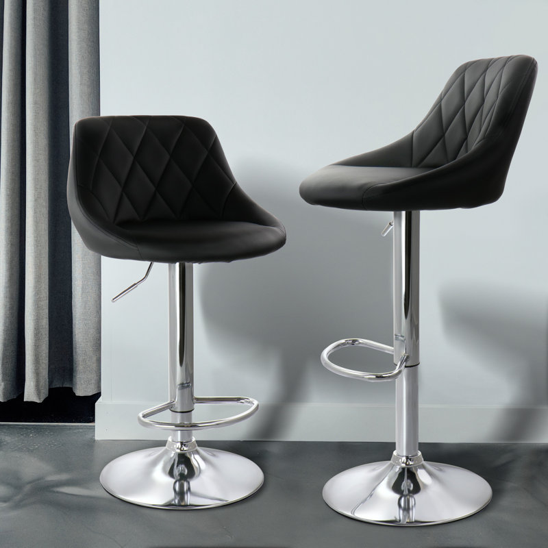 Jaretta Swivel Upholstered Adjustable Height Counter Stool with Metal Frame, Black 
