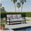 Canapé de patio 75 po 3 places en aluminium toutes saisons avec coussins épais gris clair et structure noire