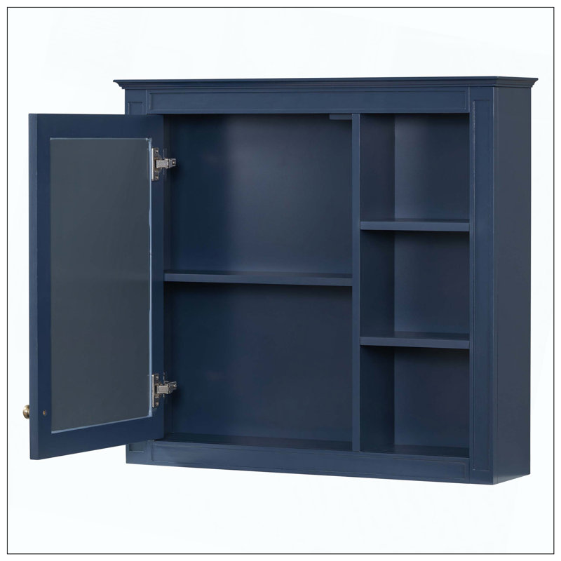 Wall Mounted Medicine Cabinet Mirror 3 Open Shelves, Dark Blue