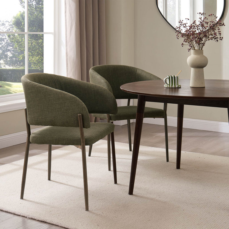 Oxford Upholstered Dining Chairs Set, Green, Dark Brown Wood