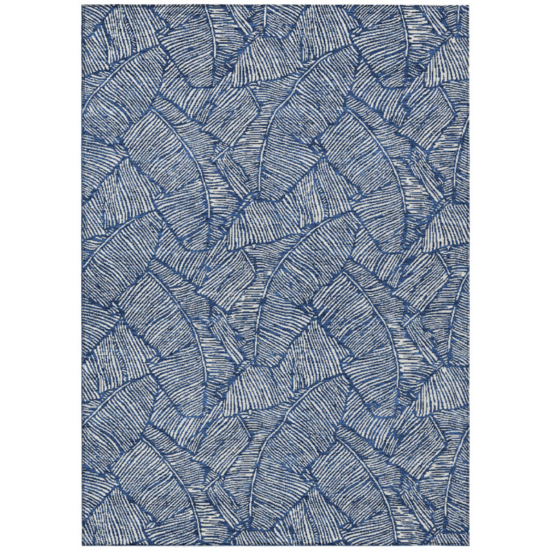 Tapis extérieur lavable floral bleu marine 10 pi x 14 pi