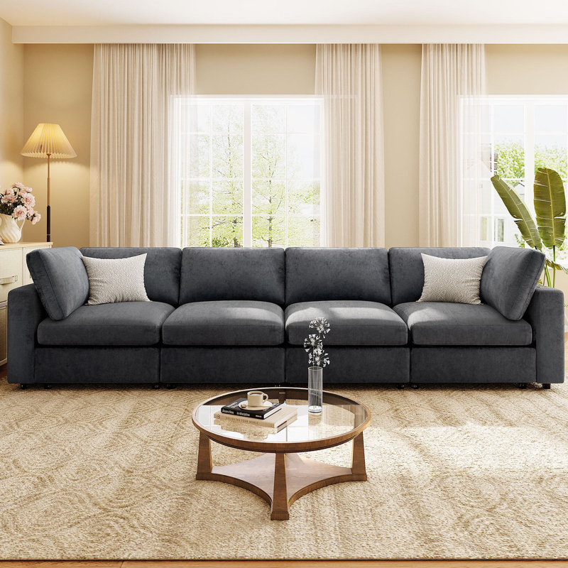 Canapé modulaire convertible 4 pièces Brisia, Gris chenille