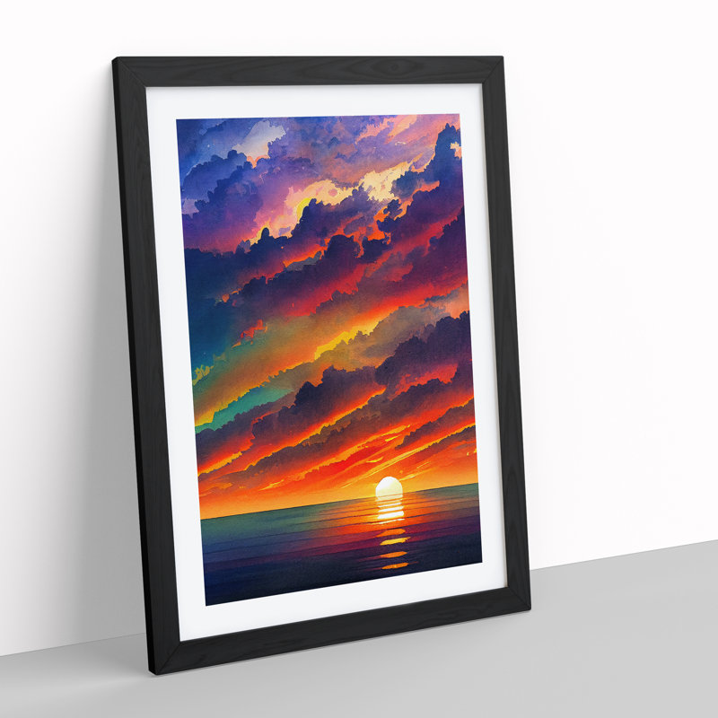 Resplendent Ocean Sunset - Wall Art, Black Framed, 66cm H x 48cm W, White