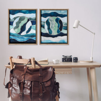  Ensemble de 2 toiles flottantes encadrées nautiques de style vitrail nautique par Grace Popp