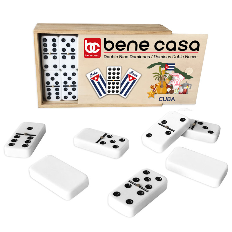 Ensemble de dominos doubles faits à la main avec boîte en bois