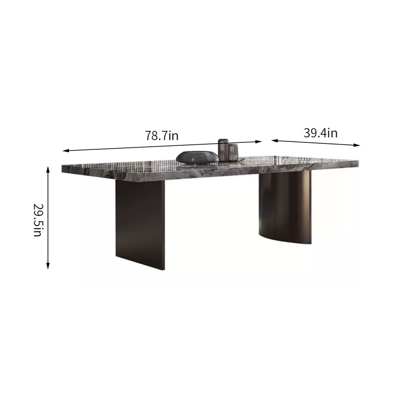 Modern Rectangular Glossy Marble Dining Table, 29.5"H x 78.7"L x 39.4"W