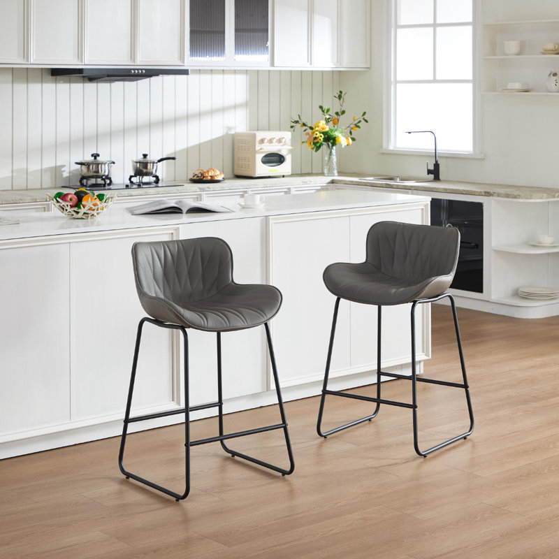Upholstered Counter Stool with Metal Frame, Grey