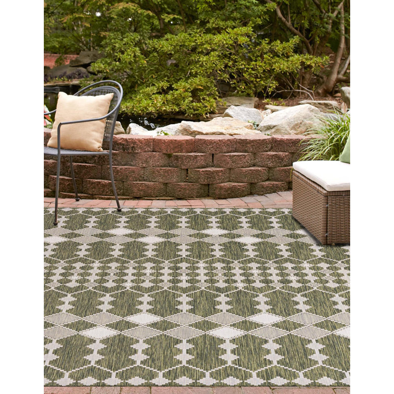 Green Traliccio Indoor/Outdoor Trellis Rug, Square 10'