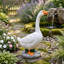 Statue de jardin d'oie blanche en résine de 48 cm (18,89 pouces), sculpture décorative extérieure sur socle en pierre pour terrasse, pelouse ou porche