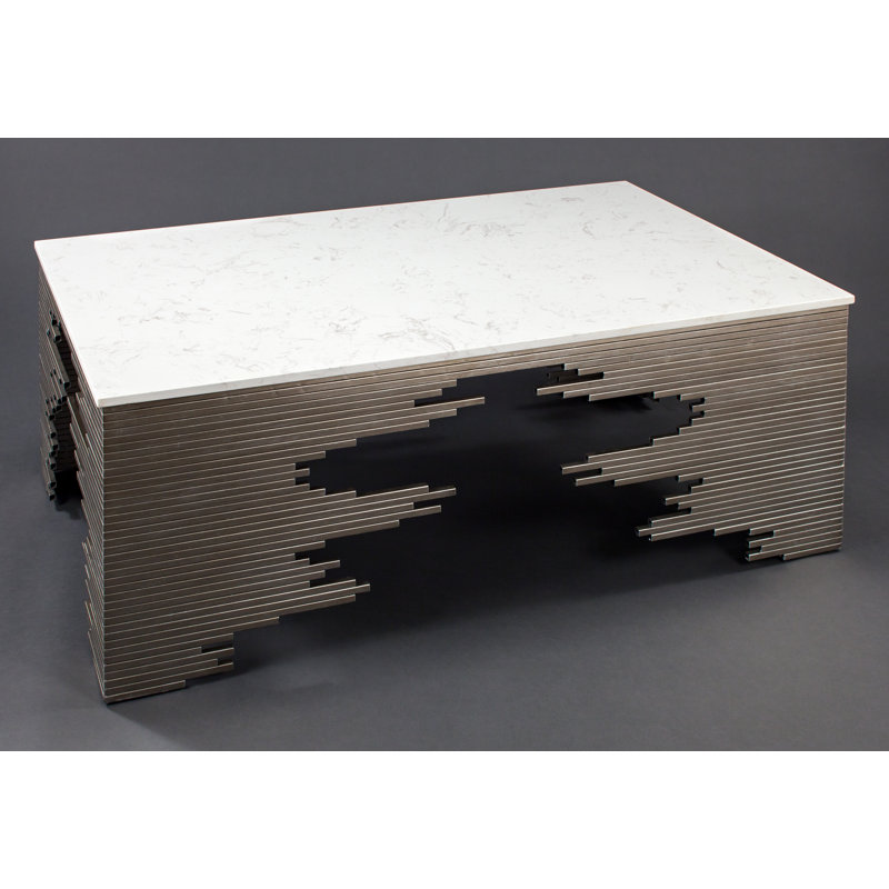 Rectangular Aged Silver and Marble Coffee Table