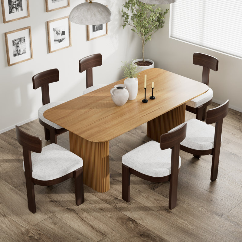 Ensemble de salle à manger rectangulaire à double piédestal avec chaise rembourrée, Marron foncé, Blanc