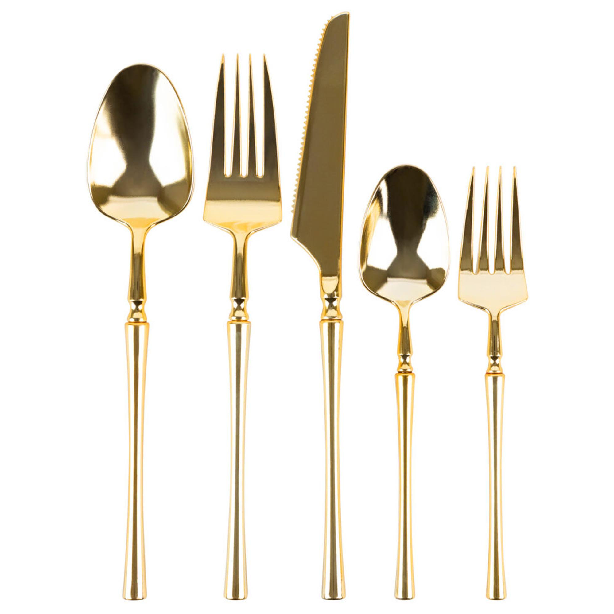 120ct Gold Disposable Plastic Serving Flatware Set Serving Spoons and Serving Forks (60 Pairs)