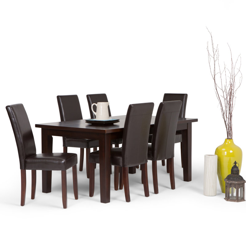 Ensemble de salle à manger 7 pièces avec table en bois massif Acadian et 6 chaises rembourrées à haut dossier Acadian
