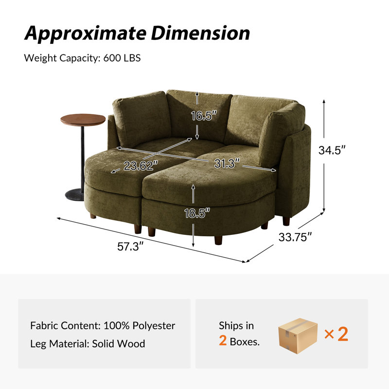 Canapé modulaire convertible avec rangement de 57,3 po Valles, Moss