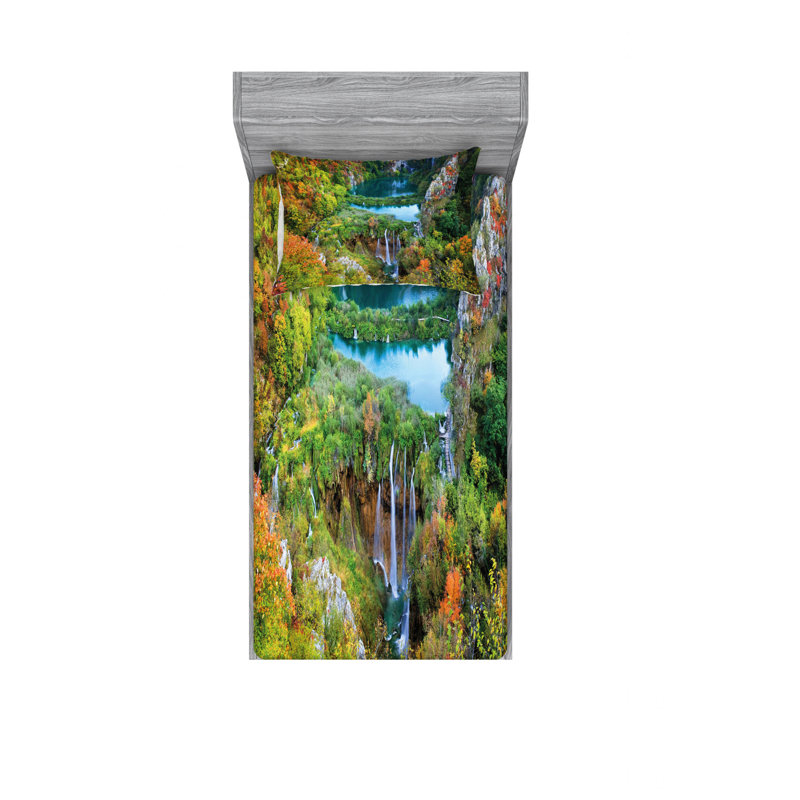 Ensemble de draps Mountains of Plitvice Lakes, Ensemble de draps pour lit simple TG avec drap-hou