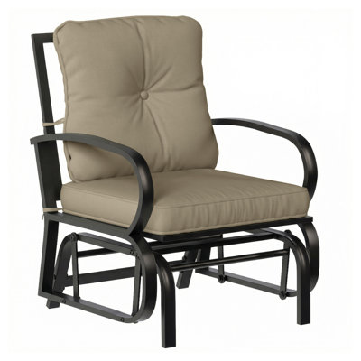 Fauteuil à bascule d'extérieur Outsunny avec coussins, structure en acier, pour terrasse et jardin, beige