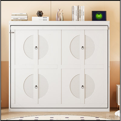Lit escamotable double pleine grandeur, blanc