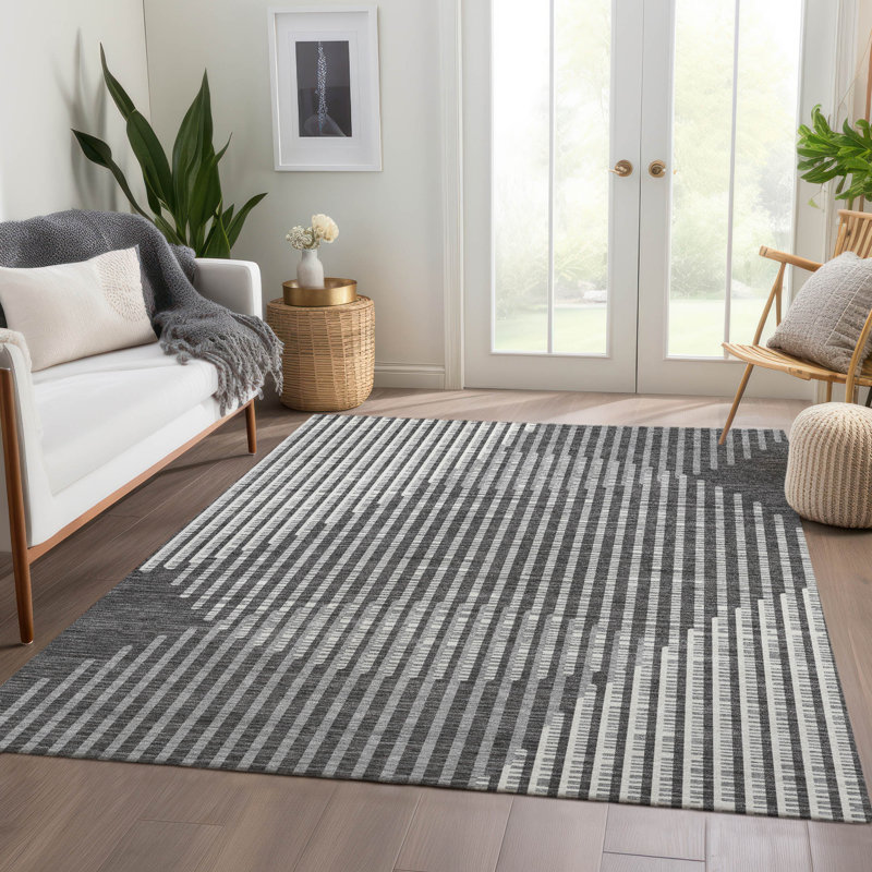 Premium Machine Washable Corum AMF1001 Circles Rug, Rectangle 5' x 7'6"