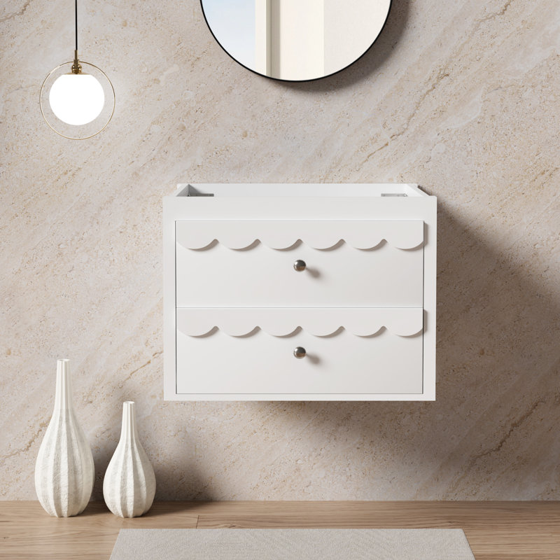Base de meuble-lavabo mural 24 po seulement, lavabo non inclus, rebord ondulé décoratif, Blanc