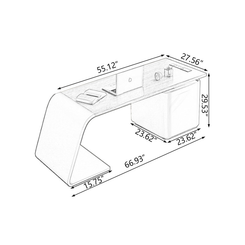 Brown Rectangular Manufactured with 3 drawers desk, 29.53" H x 55.12" W x 27.56" D,  Left Hand Return