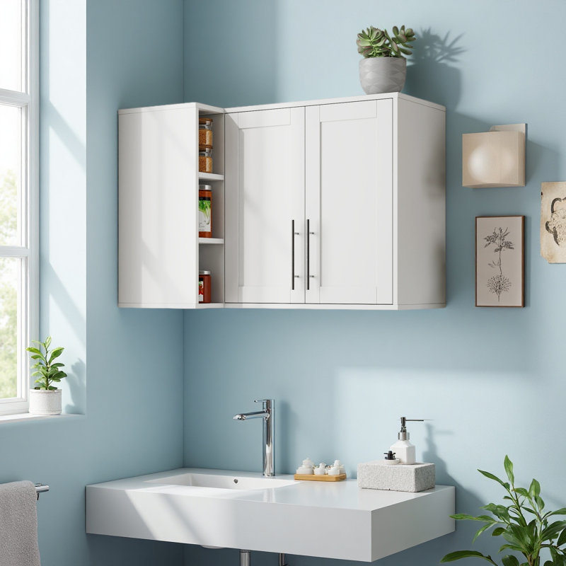 Buffet de cuisine en L avec 2 portes, 3 tablettes, armoire de rangement pour salle de bain, salle à manger