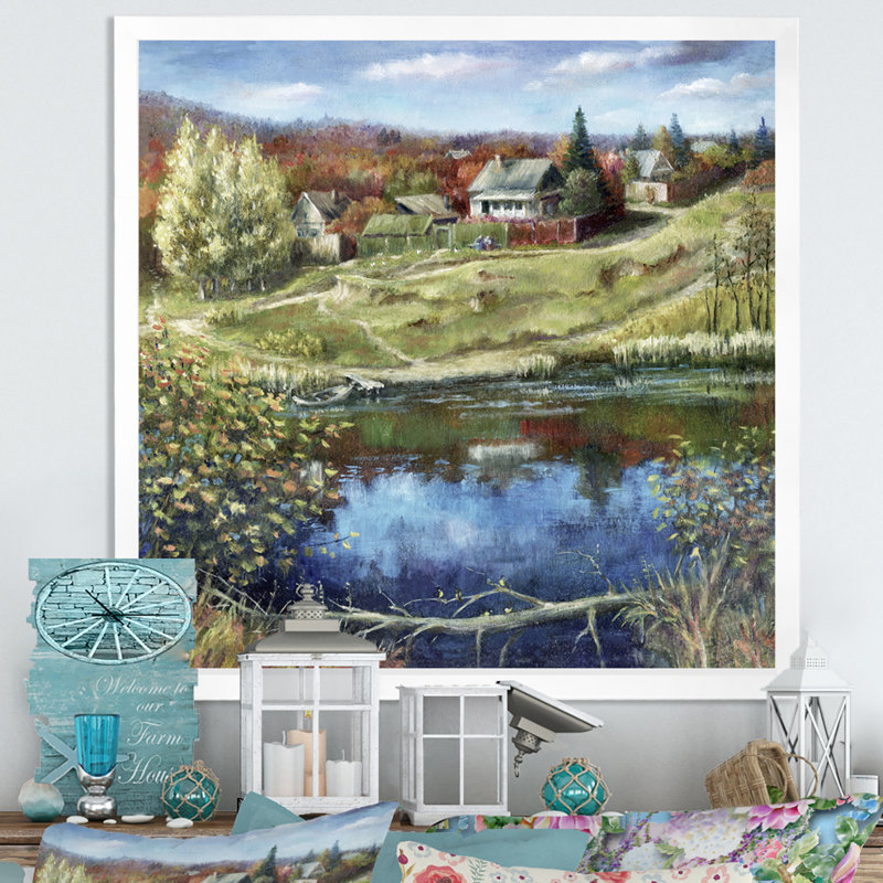 Paysage champêtre dans un paysage d'automne, reproduction d'art sur toile, H 30 po x l 30 po x P 1 po, Cadre photo blanc