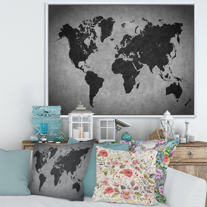 Ancienne carte du monde, reproduction de cadre flottant sur toile, H 12 po x l 20 po x p 1 po, Blanc