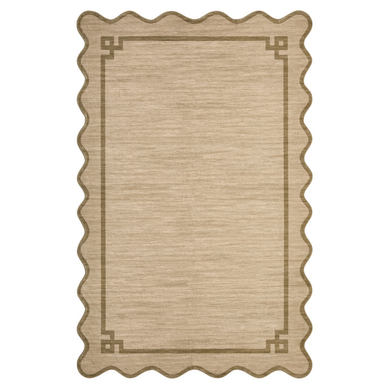 Tapis moderne à bordure lavable pour salon, chambre, couloir, Brun, 8 x 10 pi