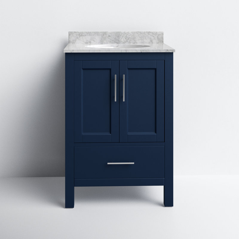 Ensemble de meuble-lavabo simple 24 po Gilley, Bleu, Blanc de Carrare