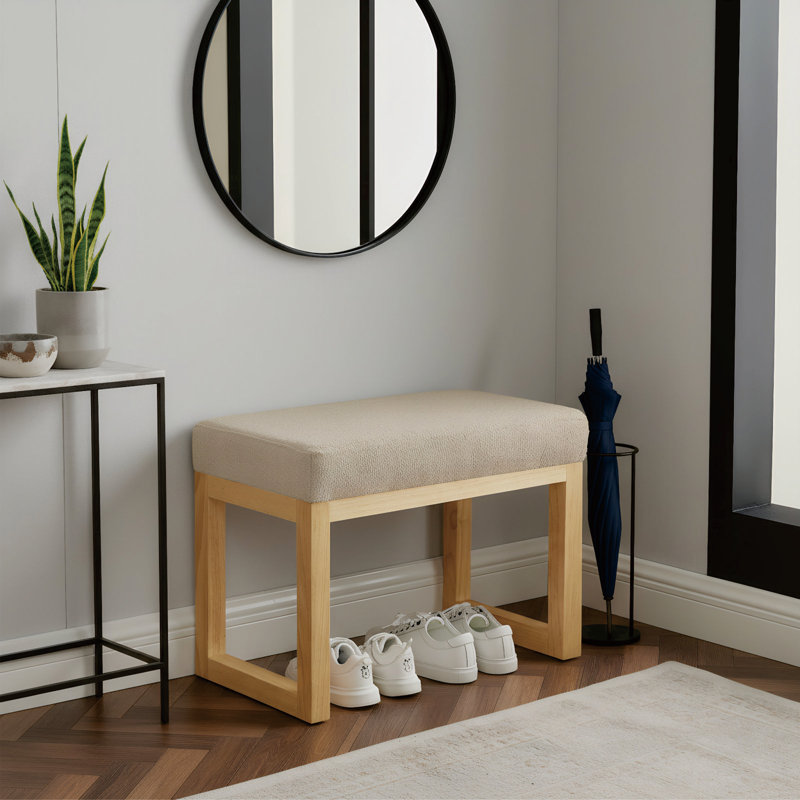 Modern Upholstered Solid Wood Entryway Shoe Bench With Soft Cushion Seat, Brown