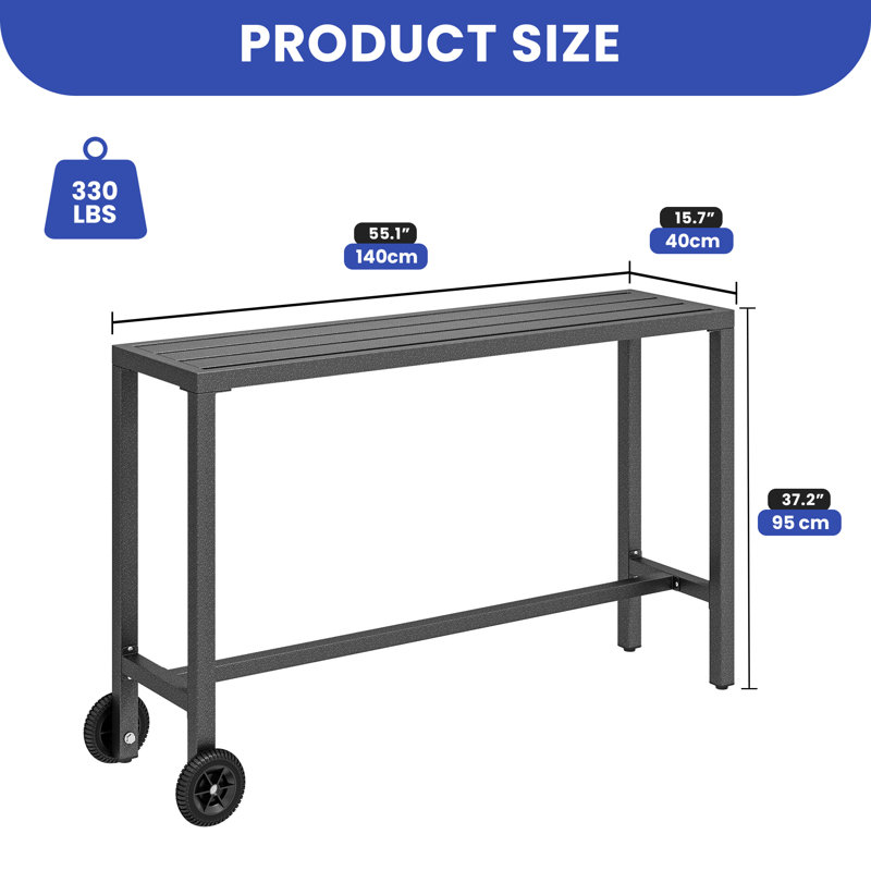 Table de bar d'extérieur à chariot en fer 55 po Kolleaski, Gris foncé
