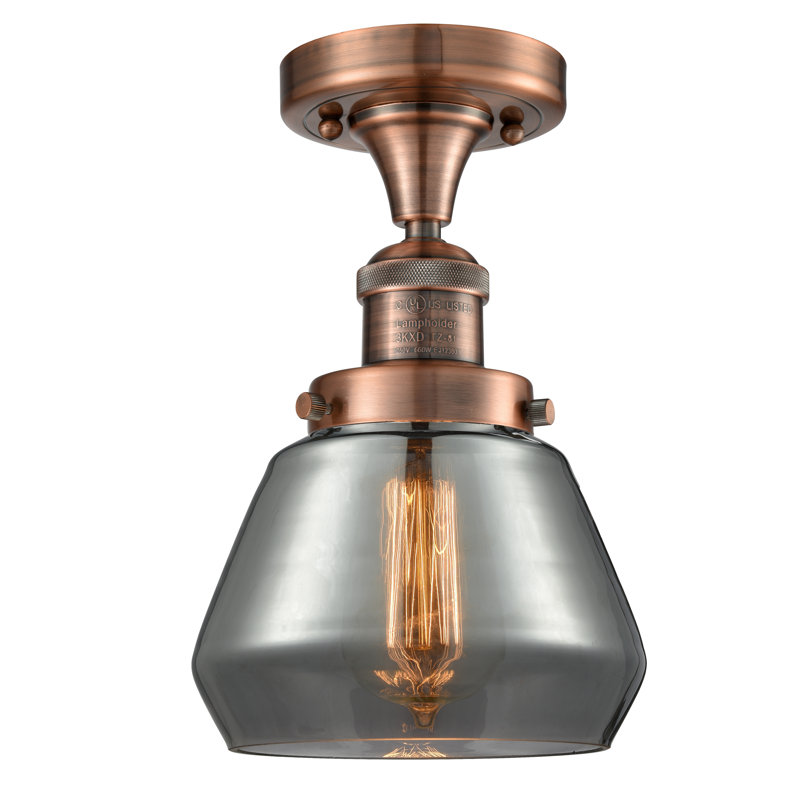 Argueta Glass Semi Flush Mount, 6 Watt Vinage LED Bulb, Plated Smoked, Antique Copper