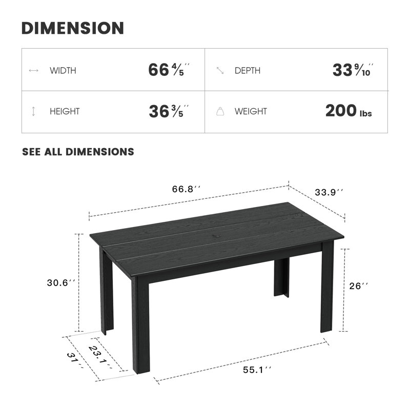 Outdoor Dining Table, Black