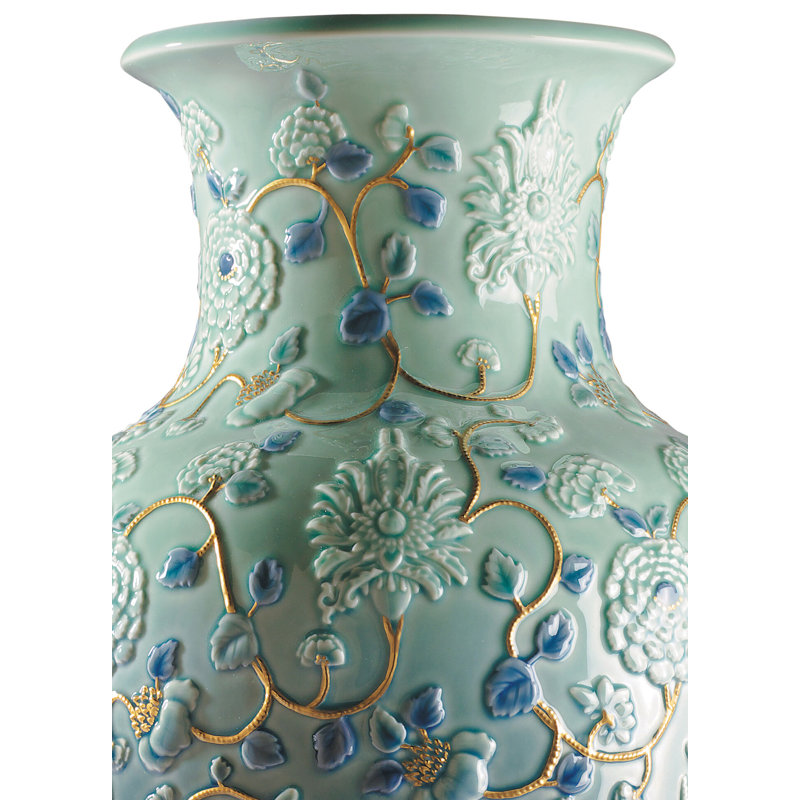 Vase de table en porcelaine bleu sarcelle pâle 16,5 "