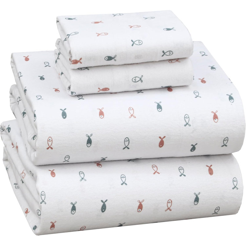 Draps en flanelle RUVANTI 100 % coton, taille Queen, ensemble de 4 pièces, poches profondes de 40 cm, motif Petits Nageurs