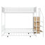 Lit simple superposé au dessus d'un lit double avec escalier de rangement et lit gigogne-713315923