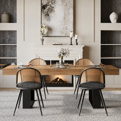 4-Person Dining Table Sets With Rectangular Extendable Dining Table & 4 Rattan Chairs