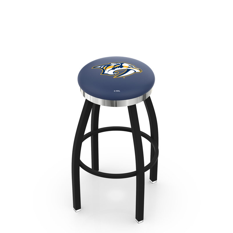 NHL 25" Swivel Bar Stool with Cushion, Black Wrinkle, Chrome, Nashville Predators