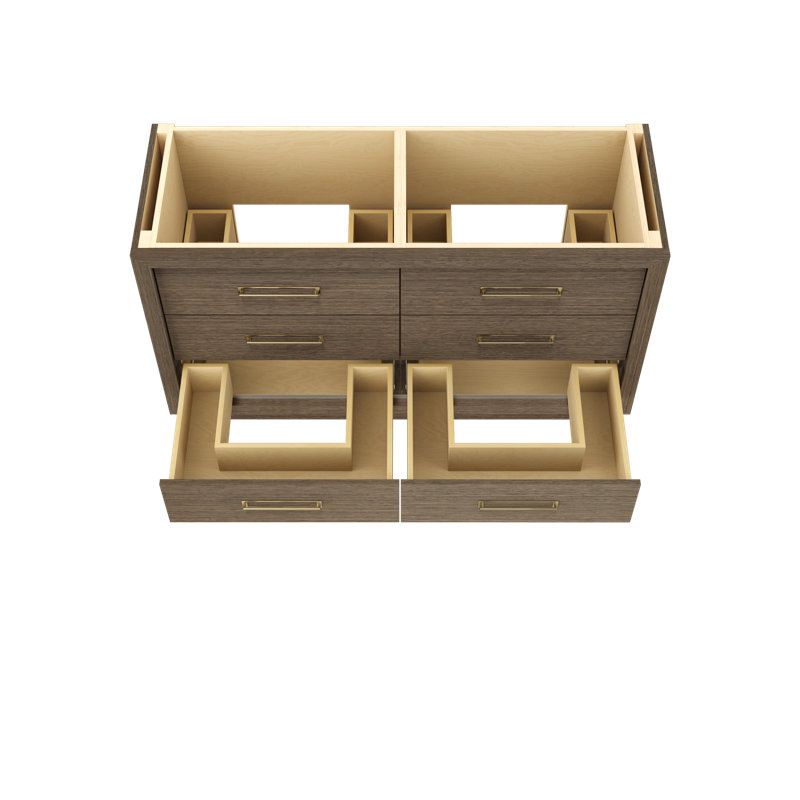 Avalon Double Drawer Bath Vanity, Smoked Modern, Satin Gold, 60"
