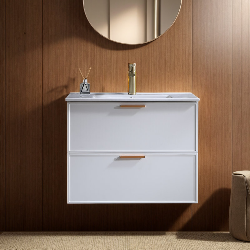 Ensemble de meuble-lavabo mural simple 29,92 po Tomara avec plateau en céramique