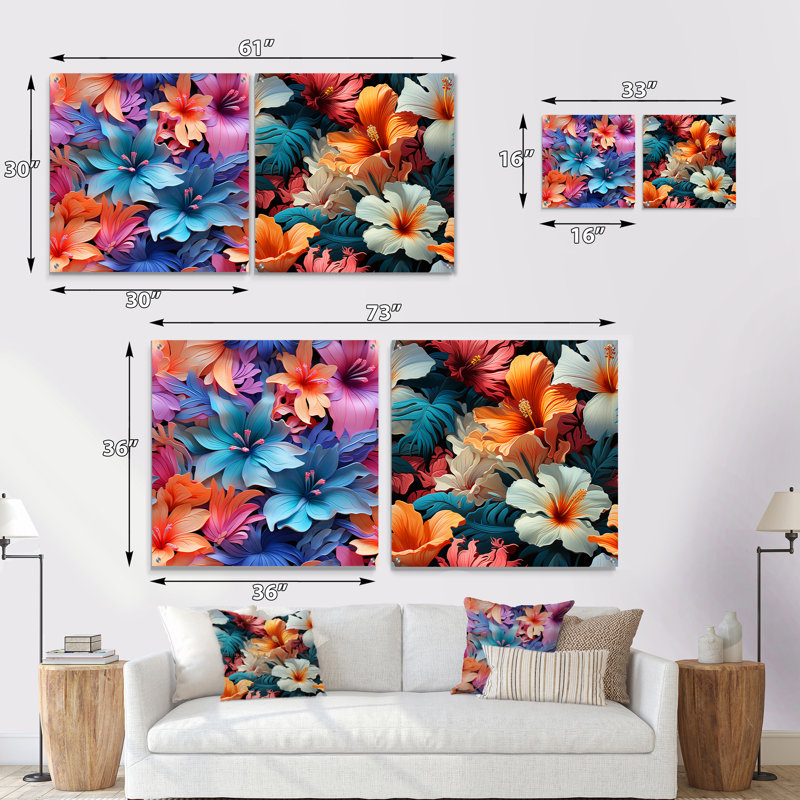 «Tropical Dreamscape Iii», motif tropical - ensemble d'art mural en verre acrylique bord de mer tropical, H 36 po x l 73 po