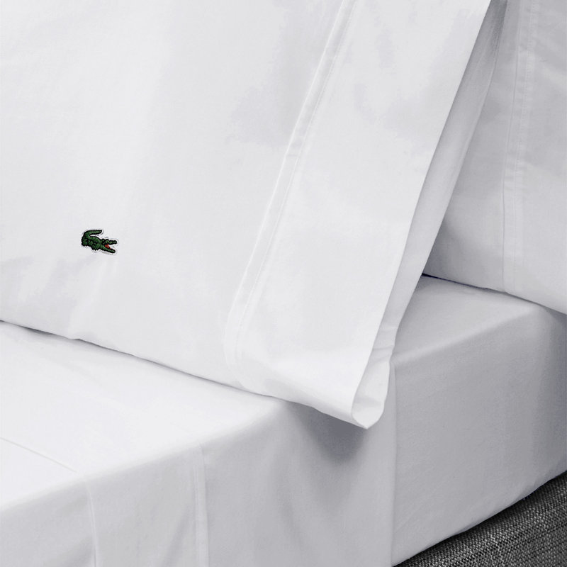 Ensemble de 2 taies d'oreiller en coton percale Lacost, standard, blanc, avec literie rafraîchissante et respirante, Blanc