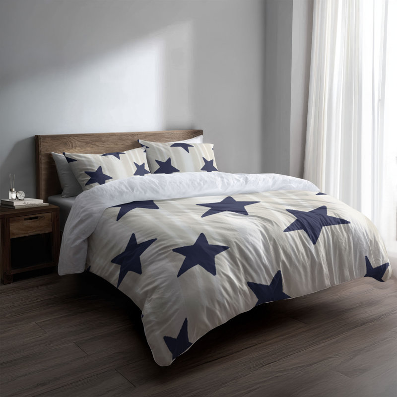 Ensemble d'édredon léger Stars & Stripes, Édredon grand + 2 taies d'oreiller standard, Blanc / Bleu