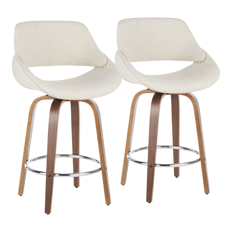 Tabouret de bar et de comptoir rembourré Najrin, Counter Stool (26" Seat Height), Noyer / Chrome, Cream
