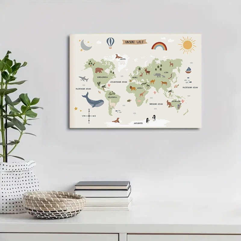 Caricature de carte du monde pour enfants, prête à être accrochée - chambre d'enfant