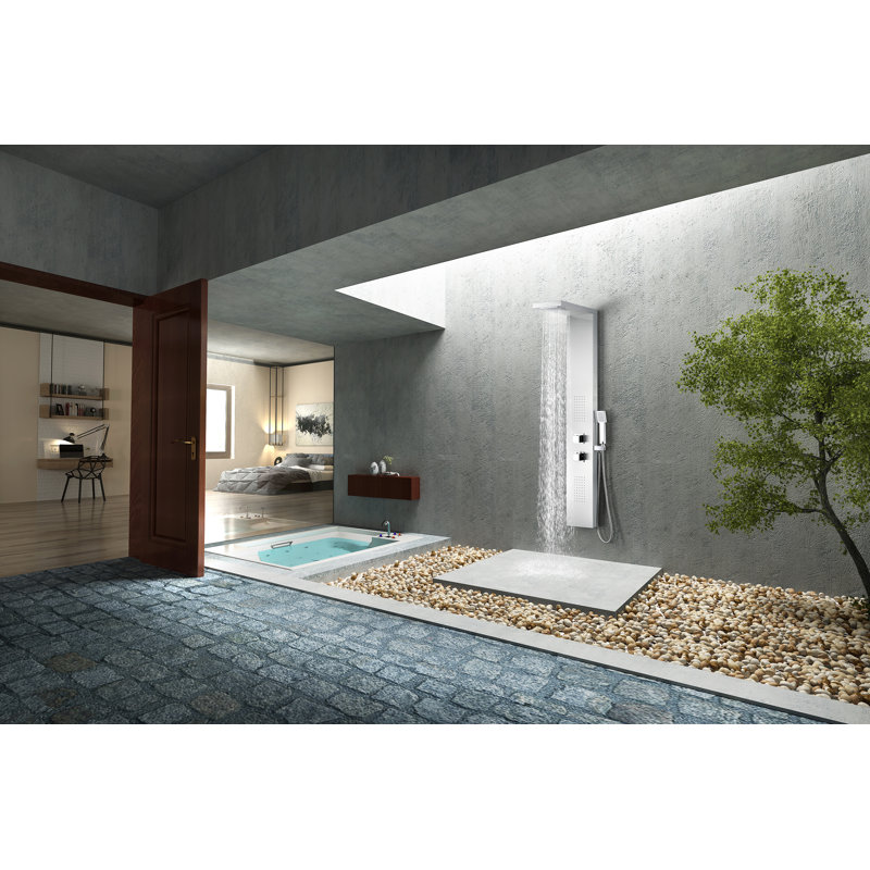 Expanse 64'' Brushed Steel Full Body Shower Panel with Jets