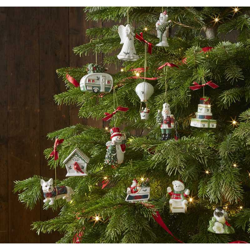 Festive Tartan Plaid Corgi Porcelain Christmas Ornament